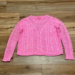 Lilly Pulitzer Maxcy Mix Stitched Cable Knit Sweater SZ Medium Crochet Knit Pink